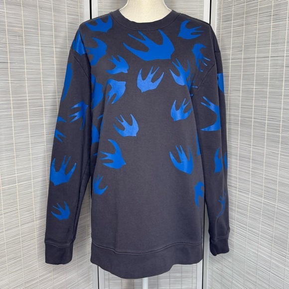 Alexander McQueen Swallow Sweat Shirt Gray Blue Size L Iconic Made in Turkey - Picture 1 of 11
